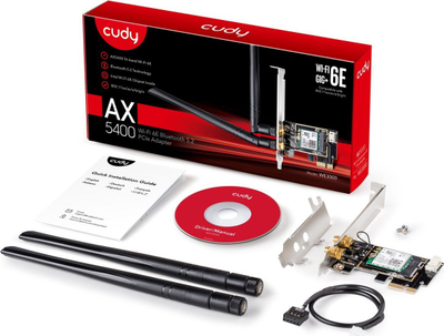 Мрежна картичка Cudy WE3000, Wi‑Fi 6E, Bluetooth 5.2, со надворешни антени