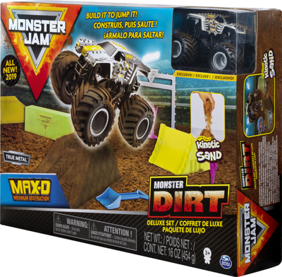 Makinë lodër Spin Master Monster Jam Deluxe + rërë kinetike e hirtë (6044986/20103746)