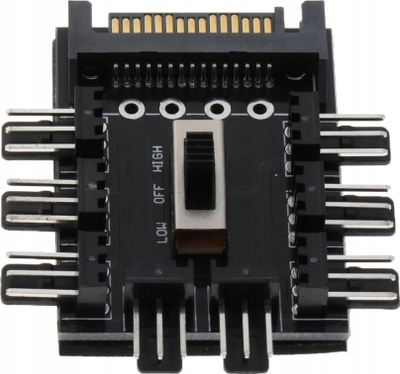 Hub kontrollues për flladitës dhe RGB Barrow, 7 porta, PWM 3 pin 4 pin, i zi