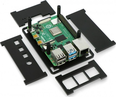 Kuti akrilike PiHut TPH-001 me ventilator 5V për Raspberry Pi, e zezë