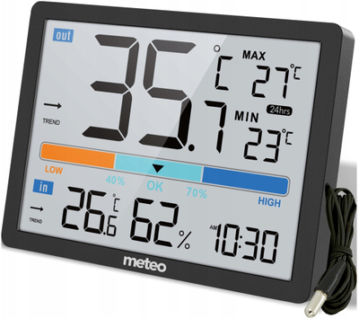 Метео станица Meteo SP109C, термометар и хигрометар, дигитален екран, црна