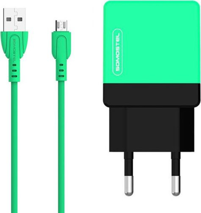 Karikues muri Somostel SMSA53, 2 porta USB-A 2.1A, me kabllo MicroUSB, jeshil