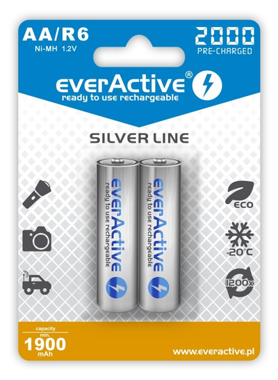 Bateri të rikarikueshme EverActive Silver AA R6, NiMH 1.2V, 1900 mAh, argjendtë