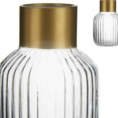 Vazo dekorative Gift Decor Stripes, xham i tejdukshëm, detaje në të artë, 18 cm