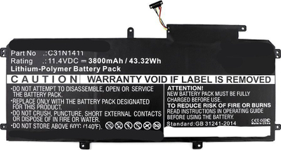 Bateri laptopi Asus C31N1411, 42Wh, 11.4V, e zezë