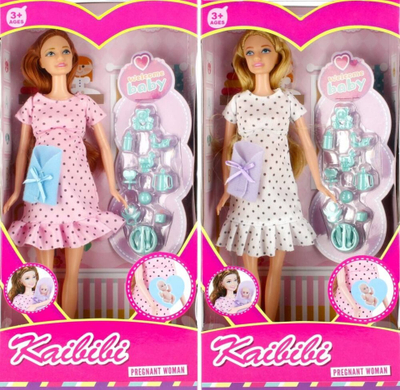 Kukull MEGA CREATIVE Kaibibi, 29cm, shtatzënë me bebe dhe gjonna shoqëruese, shumëngjyrëshe