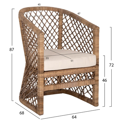 Karrige Mpiko rattan natyral jastëk ecru 64×68×87 cm (HM5990)