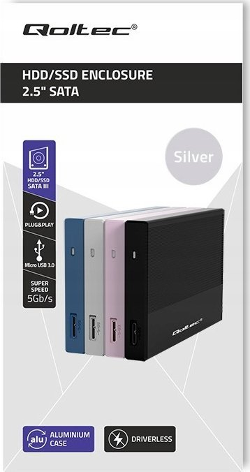 Kuti e jashtme Qoltec Pocket, 2.5", USB 3.0, 2TB, ngjyrë argjendi