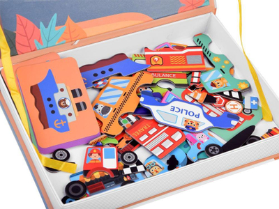 Lojë puzzle me magnet me makina Vehicles ZA3767, 66 copë, shumëngjyrëshe