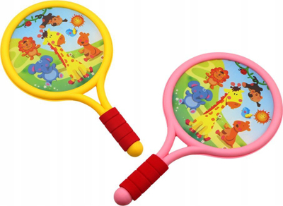 Set raketash badminton për fëmijë Animals, me top dhe flutur, të verdha dhe rozë