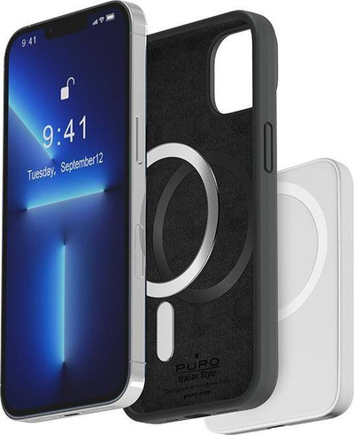 Mbulesë silikoni Puro Icon Magnetic për iPhone 14 Pro Max, me MagSafe, e zezë