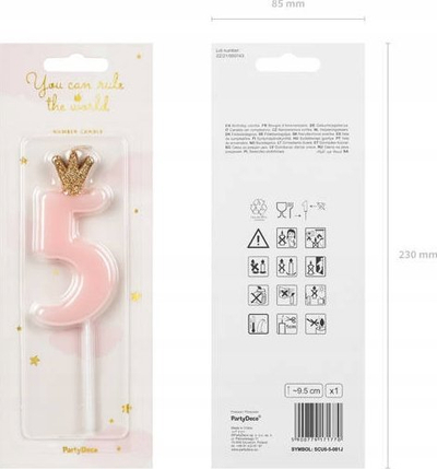 Kandela ditëlindjeje Birthday Candle, numri 5, 9.5cm, rozë pastel