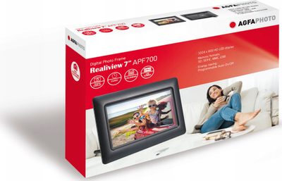 Kornizë digjitale AgfaPhoto APF700, 7" HD LED, orë dhe kalendar, e zezë