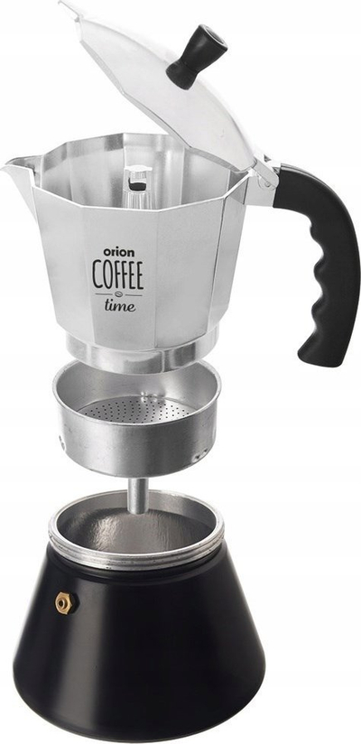 Xhezve moka Orion Coffee Time, 9 filxhanë, 450ml, argjendtë e zezë