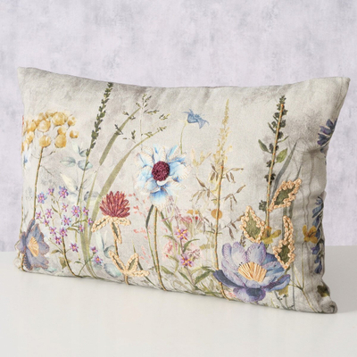 Jastëk dekorativ Boltze Home Blomster, 60 x 40 cm, pambuk, bezhë me jeshile