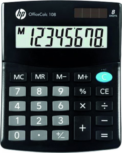 Kalkulator HP OfficeCalc 108, LCD 8 shifra, energji diellore dhe bateri, gri