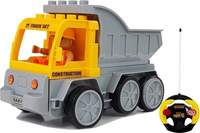 Lodër kamion tipper me telekomandë R/C Bricks, 20 x 12 cm, gri e verdhë