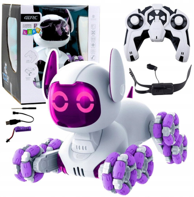 Lodër qen robot LEAN Toys Tooby, me telekomandë, interaktive, e bardhë vjollcë