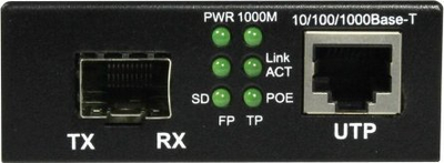 Media konvertues ALLNET PoE, 10/100/1000BaseT në SFP, gigabit, ngjyrë e zezë