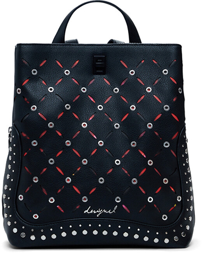 Çantë shpine për goca Desigual Yankee Metal Patch, e zezë
