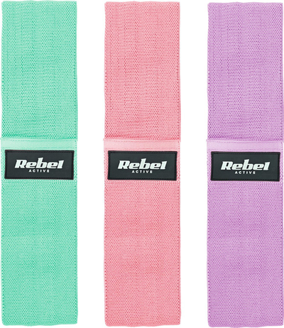 Shiritë elastikë për ushtrime Rebel Fabric, set 3 copë, rezistencë 27-55kg, shumëngjyrëshe
