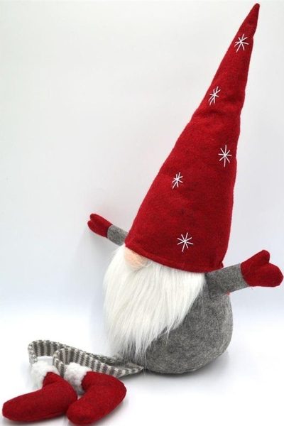 Figurë zbukuruese Krishtlindjesh Saska Christmas Gnome, 50cm, për ulje, gri me të kuqe