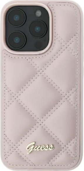 Kapak telefoni Guess GUHCP16SPSQSQSP, iPhone 16 6.1", Quilted Metal Logo, rozë