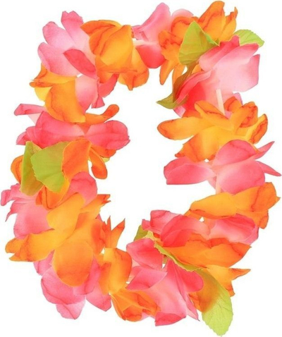 Rreth për kokë hawaiian me lule të mëdha, diametër 20 cm, portokalli rozë
