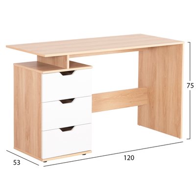 Tavolinë pune Colt Desk and Drawers, 120x53x75cm, 3 sirtarë, druri natyral e bardhë