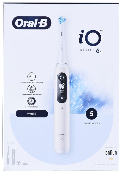 Furçë elektrike dhëmbësh Oral-B iO Series 6s, 5 mënyra larjeje, ekran OLED, e bardhë