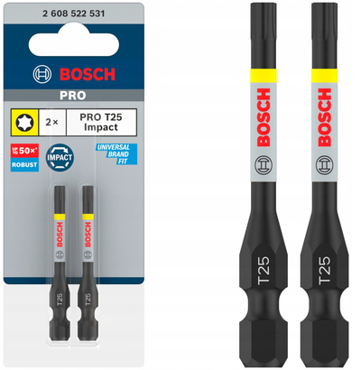 Bit kaçavide Bosch Pro Torx T25, 55mm, paketim 2 copë