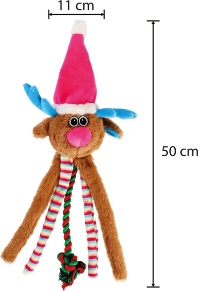 Lodër për qen Dingo Christmas Reindeer Rope, pelush me litar, 50cm, shumëngjyrëshe