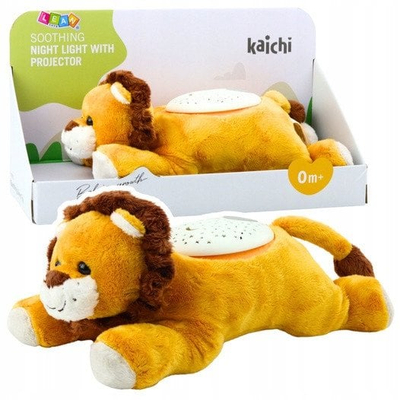 Lodër pelushi lion LEAN Toys, me projektor drite, me tinguj qetësues, kafe