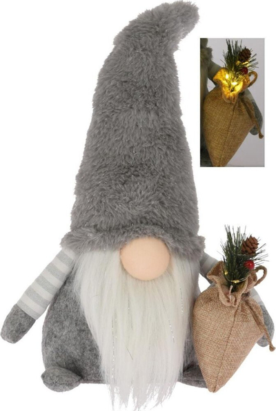 Dekor ndriçues xhuxh Gnome W Bag, pelush, 38 cm, gri