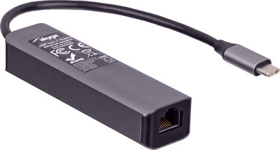 Hub USB C Akyga AK-AD-66, 3x USB 3.0, RJ45 Gigabit, gri