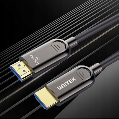 Kabllo optik HDMI Unitek AOC 2.1, 8K 120Hz, 60m, e zezë