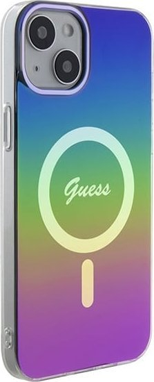 Обвивка за телефон Guess IML Iridescent MagSafe, за iPhone 15 Plus, проѕирна со бои