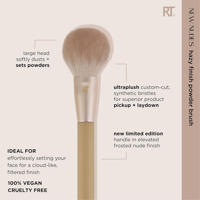 Furçë pudre Real Techniques Hazy Finish, qime sintetike, dorezë nude, bezhë