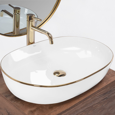 Lavaman mbi banak CLEO Rea White Gold Edge, qeramikë, i bardhë