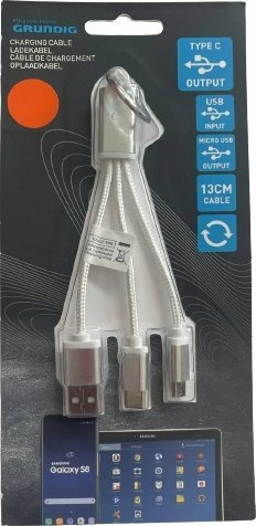 Kabllo karikimi Grundig, USB në Type C dhe Micro USB, 13 cm, ngjyrë argjendi