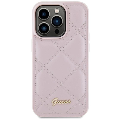Kapak telefoni Guess Quilted Metal Logo për iPhone 15 Pro Max 6.7", rozë