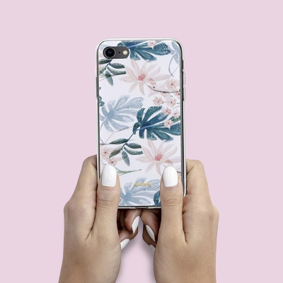 Këllëf mbrojtës Crong Flower për iPhone SE 2020 8 7, model 01, transparent me lule