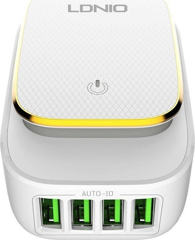 Karikues muri LDNIO A4405, 4 porta USB 4.4A, dritë nate LED, i bardhë