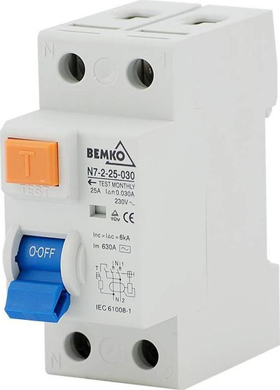 Nderpreres diferencial Bemko N7 2P 25A, 100mA AC, i bardhë