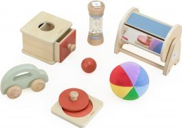 Сет развојни играчки PolarB Baby Box, 0–18 месеци, Монтесори, повеќебоен