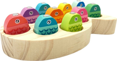 Lojë peshkimi druri Swede Wooden Fish U976, 10 peshq, kallam magnetik, shumëngjyrëshe