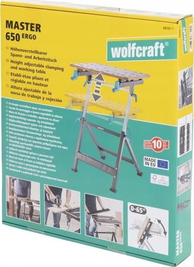 Tavolinë shtrënguese Wolfcraft Master 650 ERGO, lartësi e rregullueshme, kapacitet 120 kg, gri
