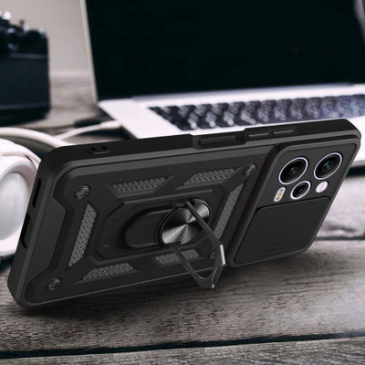 Futrollë Camshield Ring për Xiaomi Poco X5 Pro 5G, me unazë 360°, me kapak kamere, e zezë