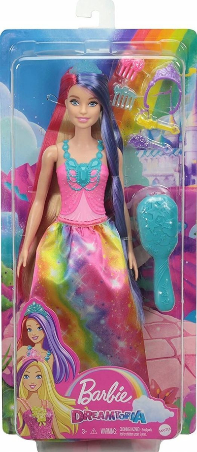 <![CDATA[Kukull Barbie Dreamtopia princeshë me flokë shumëngjyrësh, me aksesorë për krehje e stilim, shumëngjyrëshe]]>