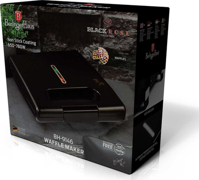 Aparat për waffle Berlinger Haus BH-9146, me shtresë jo ngjitëse, 1000W, i zi